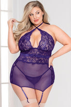 Load image into Gallery viewer, Amethyst Lace &amp; Mesh Chemise Set
