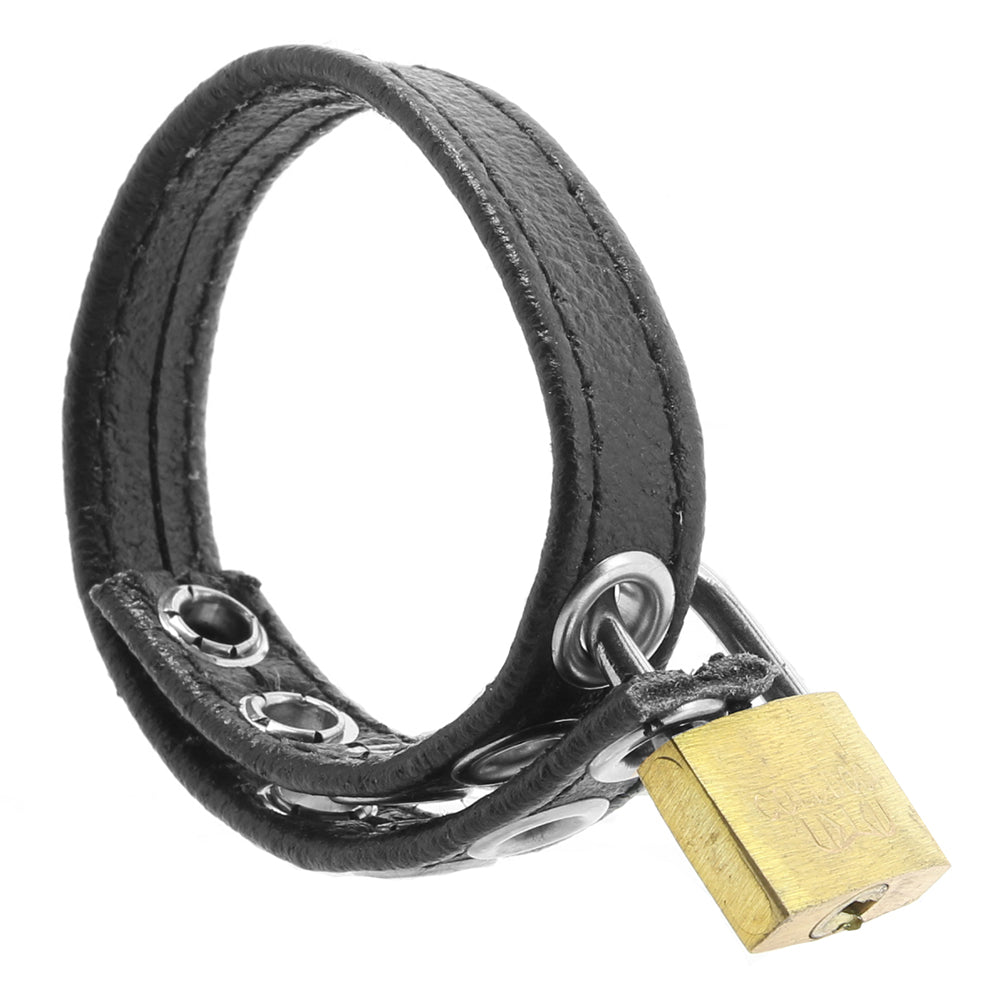 Lockable Leather Cock Strap in Black